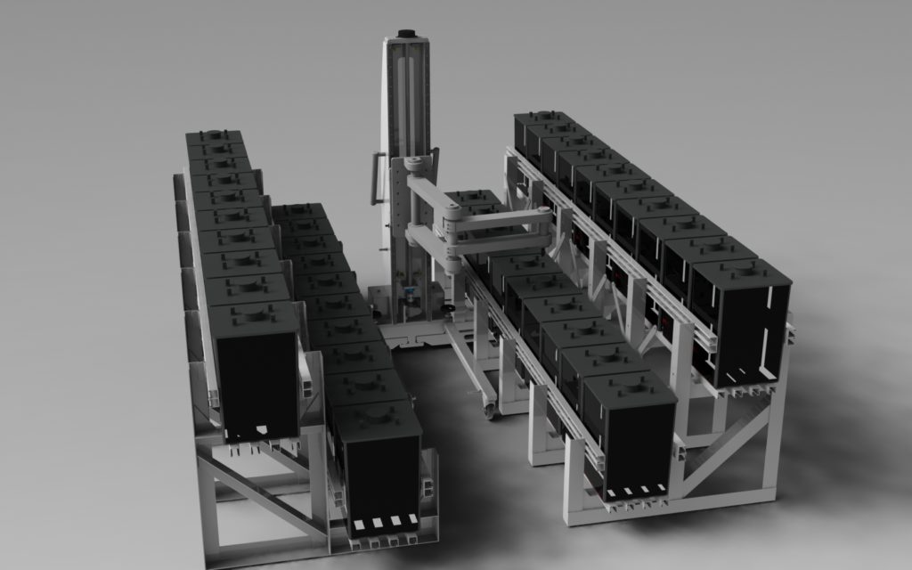 Articulated Arm Lift for Batteries in Racks