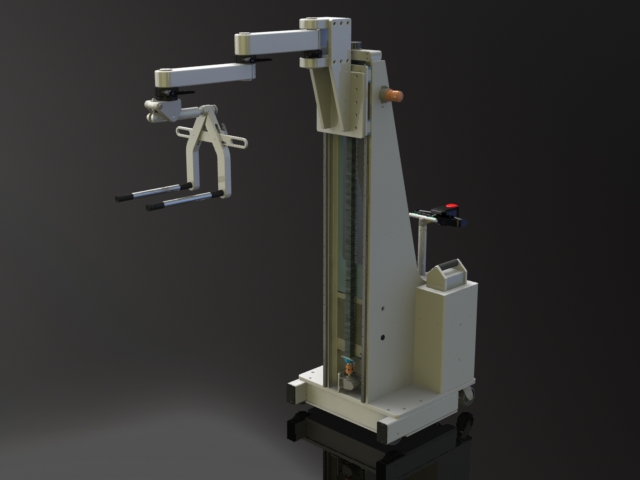 Counterbalance Power Drive Lift with Articulated Arm and Prong Set for Spools and Reels
