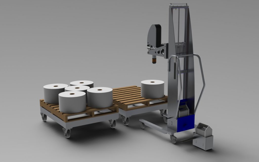Expanding Mandrel Lift for Rolls with Alum a Dollys and Quick-Exchange Battery System