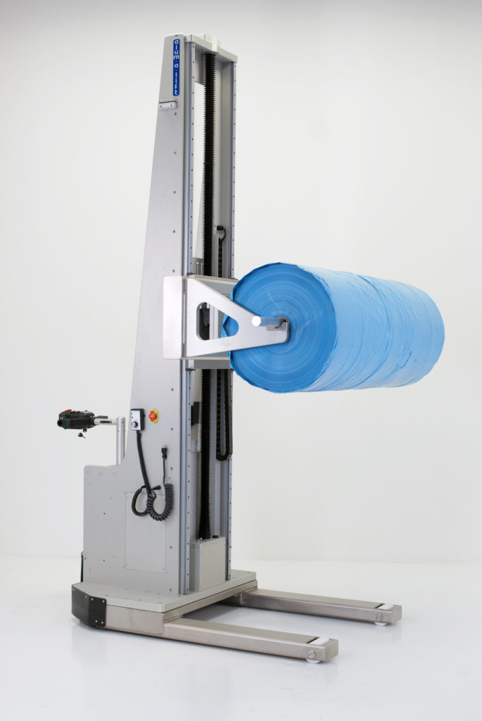 Powered Drive Lift with Through-Shaft Roll Cradle