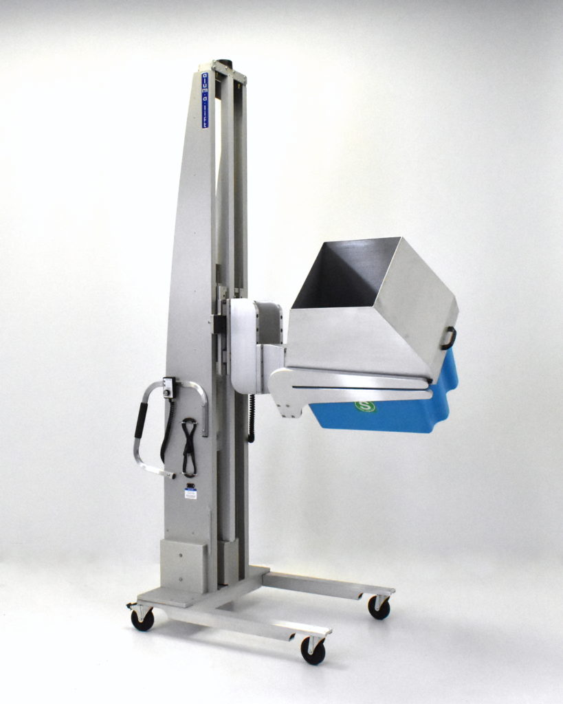 Custom Portable Ergonomic Lifter with Rotation for Dumping Plastic Totes