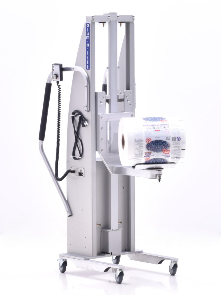 Compact Roll Handling Lift with Rotating V-Trough