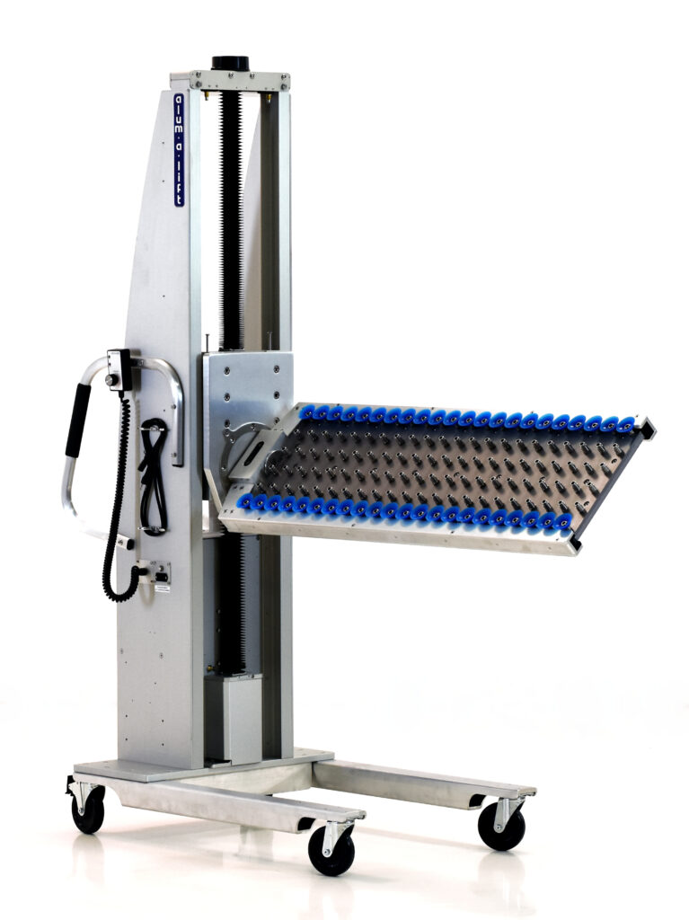 Portable Ergonomic Demolder Maintenance Lift with Rotating Fork Set