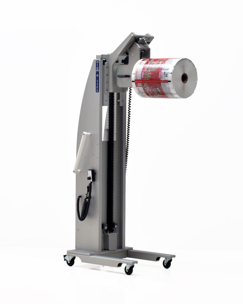 Ergonomic Compact Roll Turner Lift with Expanding Mandrel, 180 Degree Mandrel Rotation, IP65 Wash-down, Roll Handling