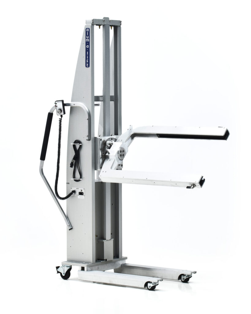 Rotating Fork Set Lift for Laser Optical Assemblies